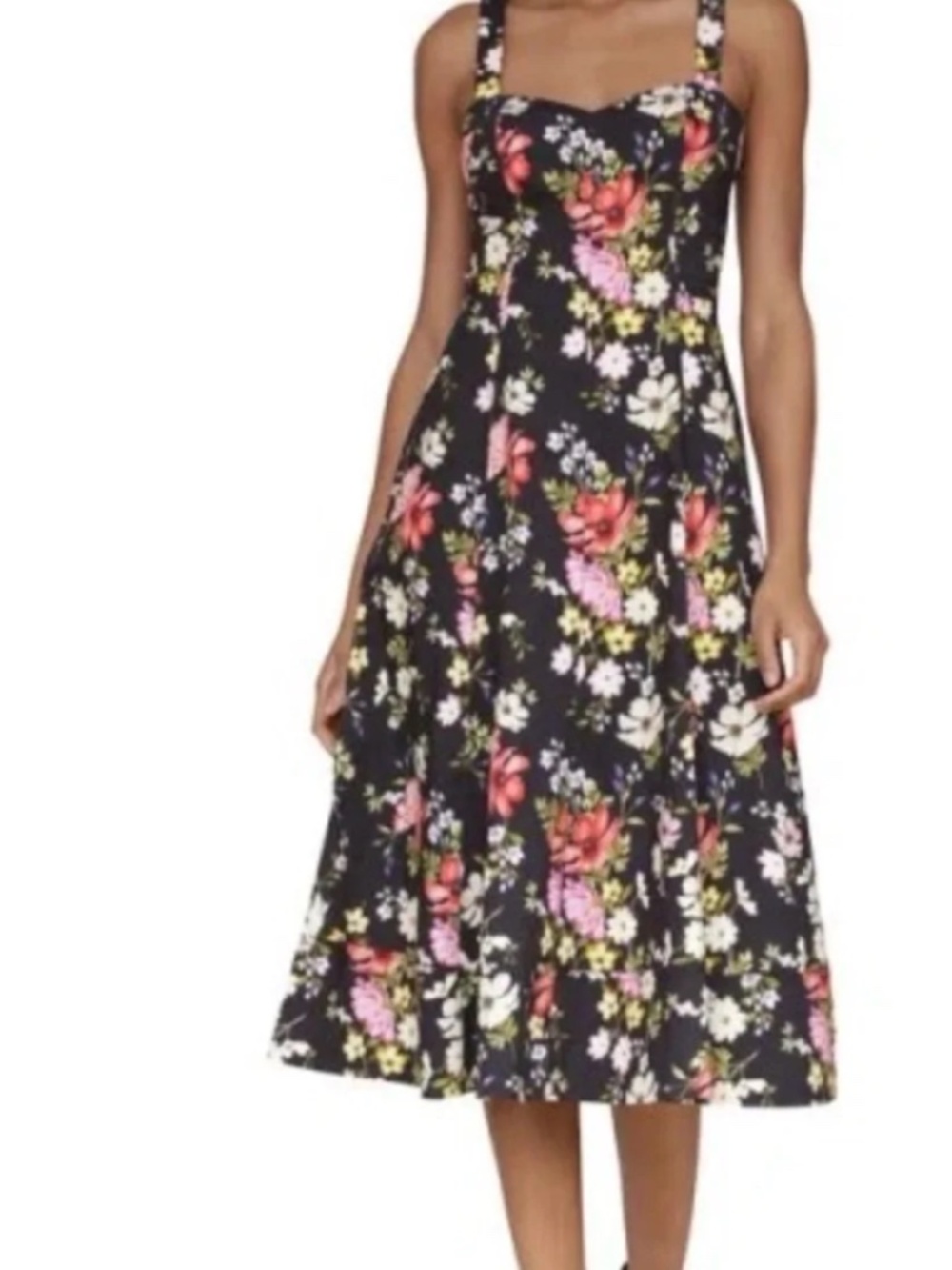 AVEC LES FILLES Floral Fit & Flare Dress In Black Flower 98% Cotton Size 6